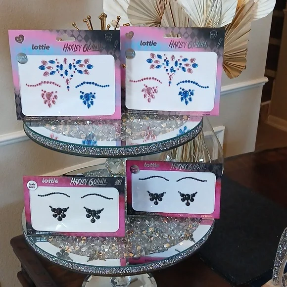 New 4pc Harley Quinn Face Gems Toxic Love / Pouts & Pigtails By Lottie London - Picture 7 of 17